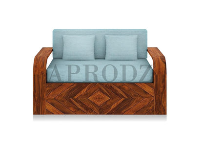 Sheesham Wood Sofa Cum Bed with Storage, 2 Seater, Teal Upholstery (75 x 51 x 30 Inch)
