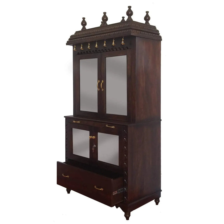 Translation missing: en.APRODZ Handcrafted Sheesham Wood Temple with 1 Drawer for Pooja Room | Temple for Home | Pooja Mandir | Full Size |Brown Finish