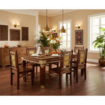 Sheesham Wood Brass 6 Seater Dining Table Set Honey Finish 