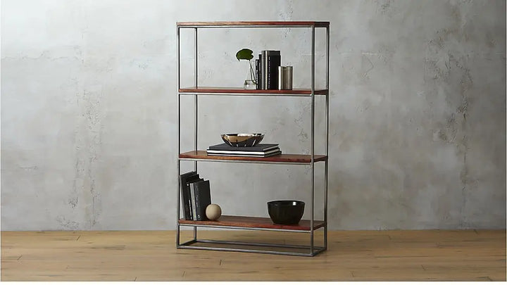 Translation missing: en.Solid Wood and Steel Steelo 4 Tier Bookcase for Living Room | Book Rack | Brown Finish 