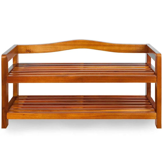 Translation missing: en.Wooden Shoe Rack 2 Tier Storage Cabinet Wood Shelf for Hallway Large Furniture Organiser Unit Brown Cupboard Racks 
