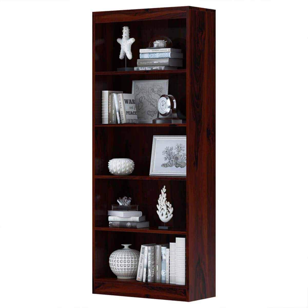 APRODZ Boise Sheesham Wood 5 Shelves Standard Home Office Bookcase