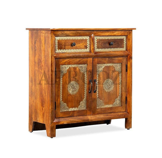 Translation missing: en.Wooden Brass Fitted Cabinet with Door &amp; Drawer Storage (Multicolor) 