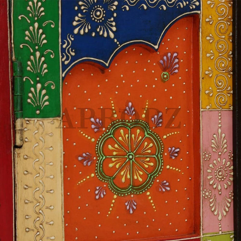Wooden Handpainted Storage Cabinet for Living Room (Multicolor) 