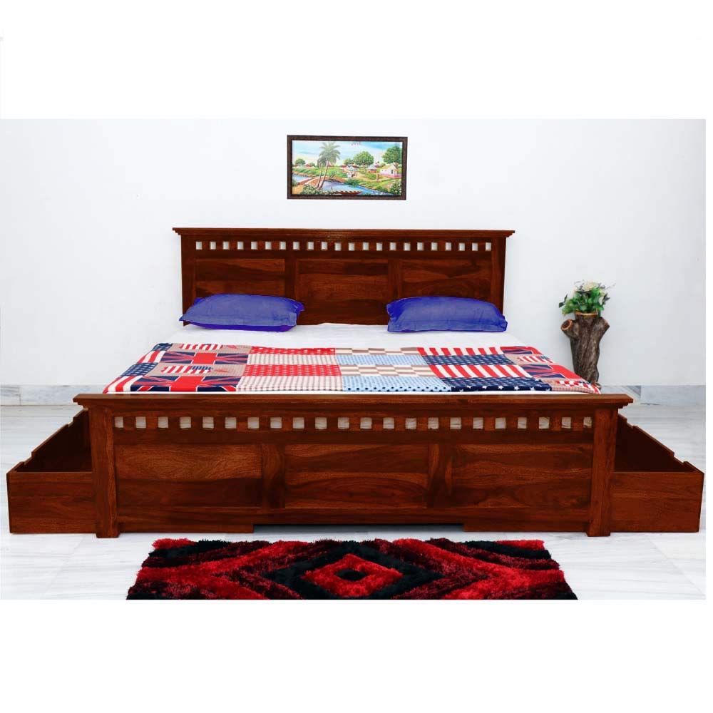 APRODZ Sheesham Wood Merritt Bed with Side Storage (King Size, Honey Finish)