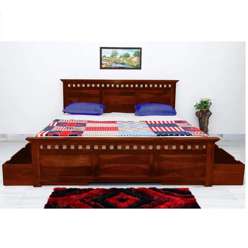 Sheesham Wood Merritt Bed with Side Storage 