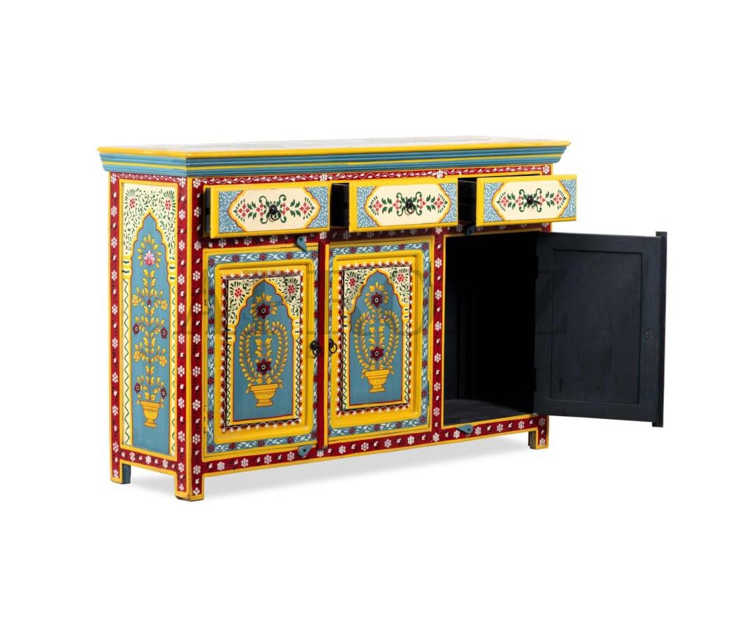 APRODZ Wooden Handpainted Multipurpose Sideboard Storage Cabinet for Home (Multicolor)