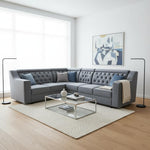 Shaped Sectional 6-Seater Sofa with Tufted Back Padded Armrest Perfect Fabric Corner Sofa 