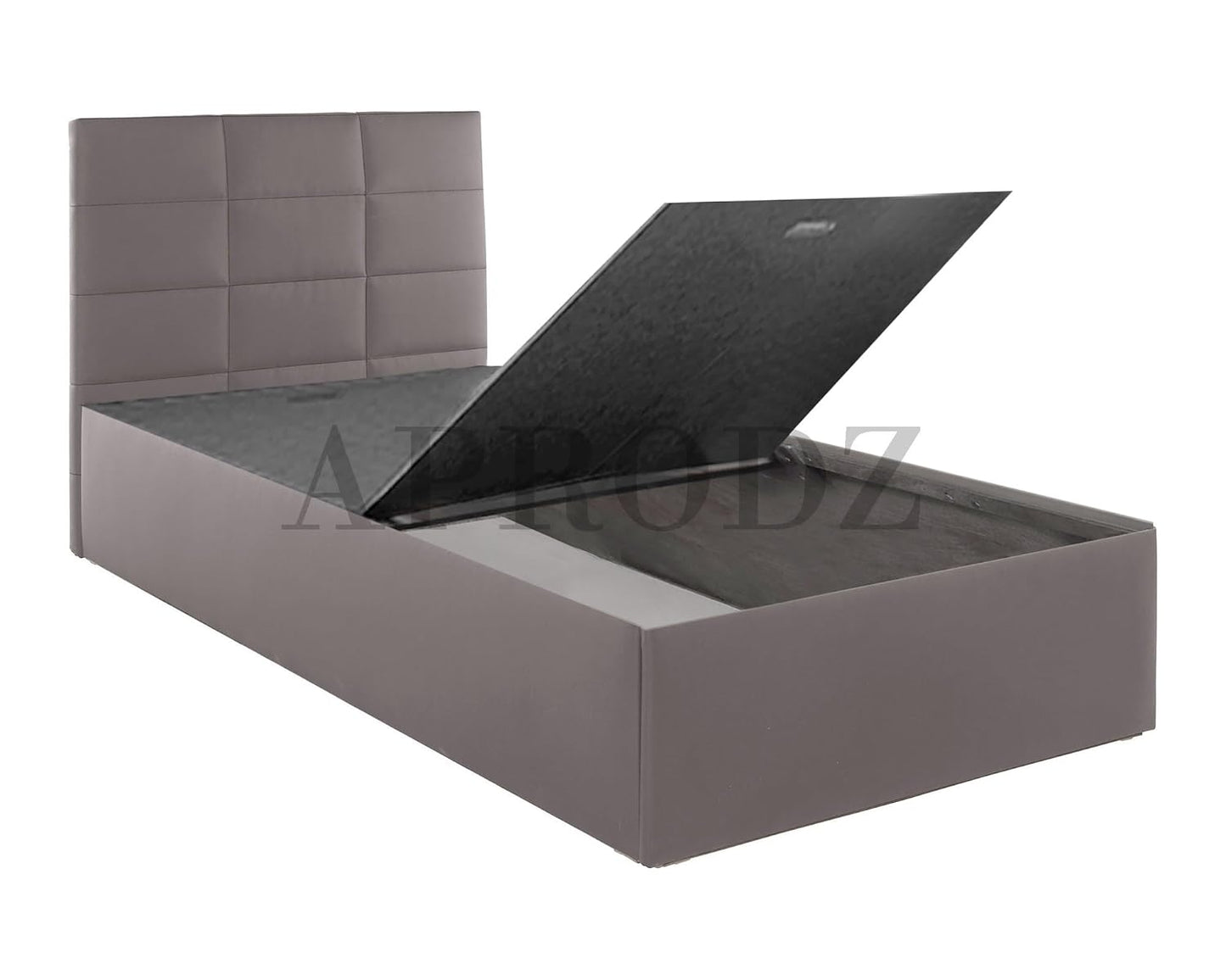 APRODZ Upholstered Single Size Bed with Box Storage (Light Grey Leatherette)