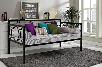 Acceber Three Seater Metal Sofa with Mattress and 2 bolsters (Metal - White Powdercoated)