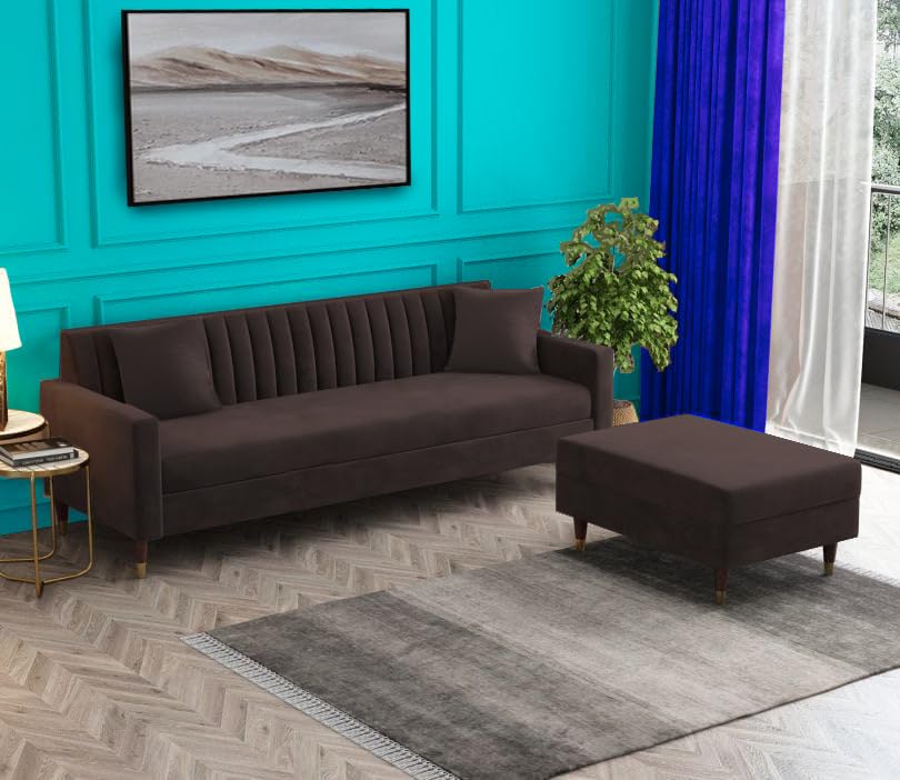 Velora L-Shape Velvet Sectional Sofa – Tufted Back, Mid-Century Modern Design with Gold-Tipped Legs | Living Room Furniture Aprodz