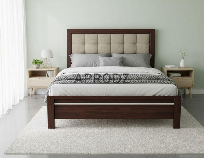 Modern Upholstered Platform Bed Frame with Tufted Headboard, Sturdy Wooden Slat Support, Noise-Free Design, Premium Fabric, Bedroom Furniture - Dark Brown 