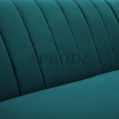 Lumina Modern Velvet Upholstered 3-Seater Sofa with Channel Tufted Backrest & Golden Metal Legs | Stylish Mid-Century Couch for Living Room & Lounge