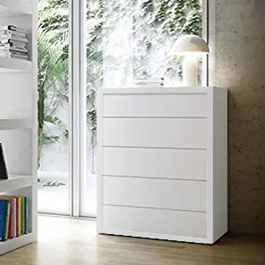 APRODZ Mango Wood Warsaw Chest of 5 Drawers Storage Dresser for Living Room Furniture (White Finish)