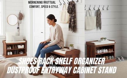 Wooden Multipurpose Cupboard & Shoe Rack – Spacious Storage Cabinet with Seating for Home, Entryway & Living Room (Large, Teak Finish) 