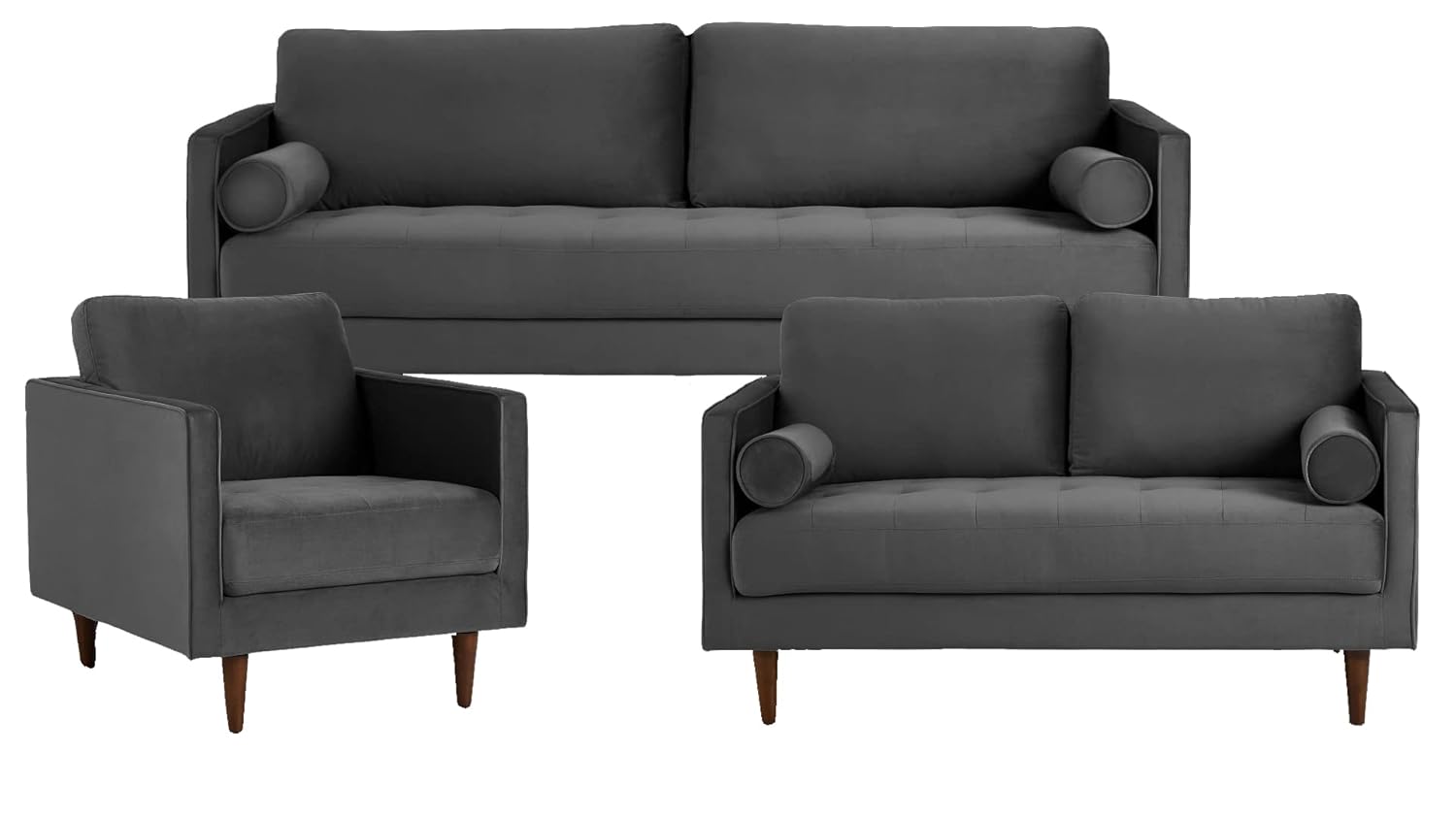 MidCen Wooden 6 Seater 3+2+1 Sofa Set with Comfortable High-Density Foam for Living Room (Upholstered- Gray Velvet Fabric) 