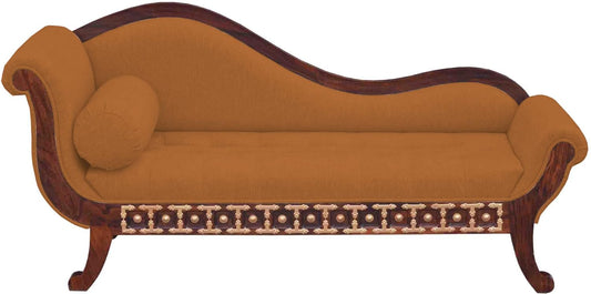 Couch Three Seater Upholstery and Mango Wood Sofa (Fabric + Sweet Orange Fabric + Walnut)