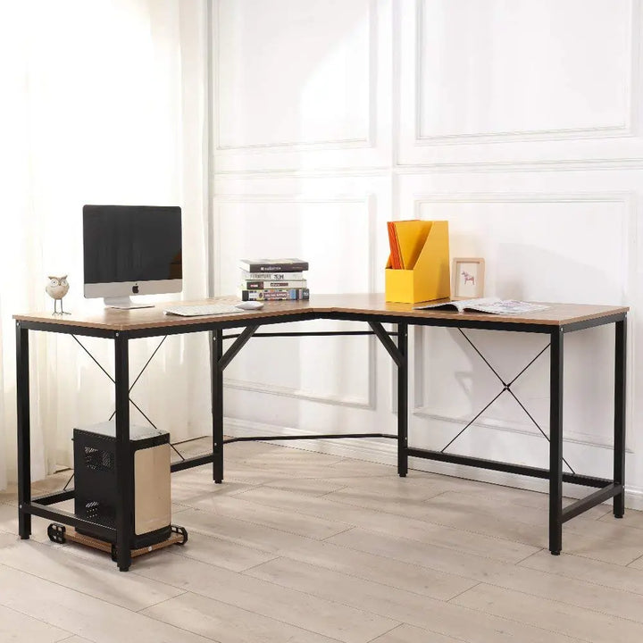 Translation missing: en.Aprodz Duane 59 x 59 inches Large L-Shaped Desk Computer Desk L Desk Office Desk Workstation Desk, Oak