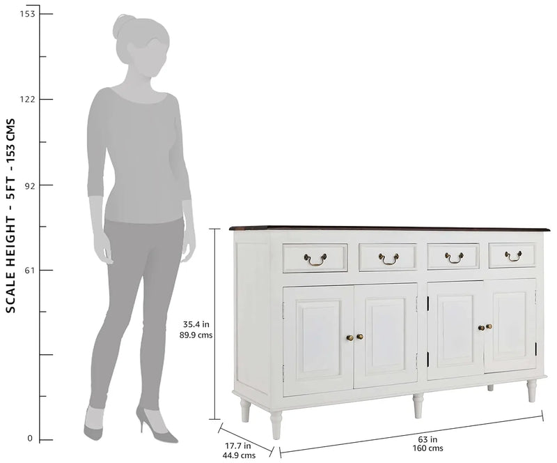 Solid Wood Cancun Storage Sideboard Cabinet with 4 Door and 4 Drawer for Living Room 