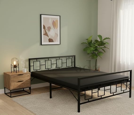 Metal Bed | Metal Bed With Foam Mattress Included | (King, Queen, Single Size with Mattress) (Geometric Design & Geometric Design with Foam)  metal bed
