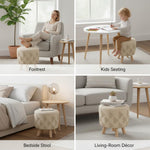 Printed Ottoman Stool Upholstered Foam Cushioned Pouffes for Living Room | Puffy Muddha Stool for Footrest & Sitting, Velvet Pouf Stool, Furniture for Home Decor, Office Set of 1 (Cream) 