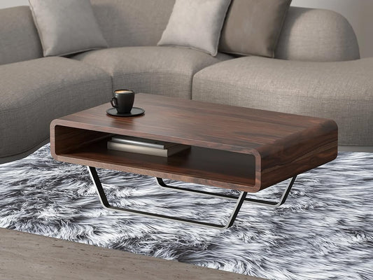 Solid Sheesham Wood & Carbon Steel Coffee Table | Modern Elegance for Your Living Room