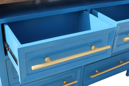 Mango Wood Storage Cabinet Marceio Chest of 6 Drawers Furniture for Living Room | Medium Blue Finish