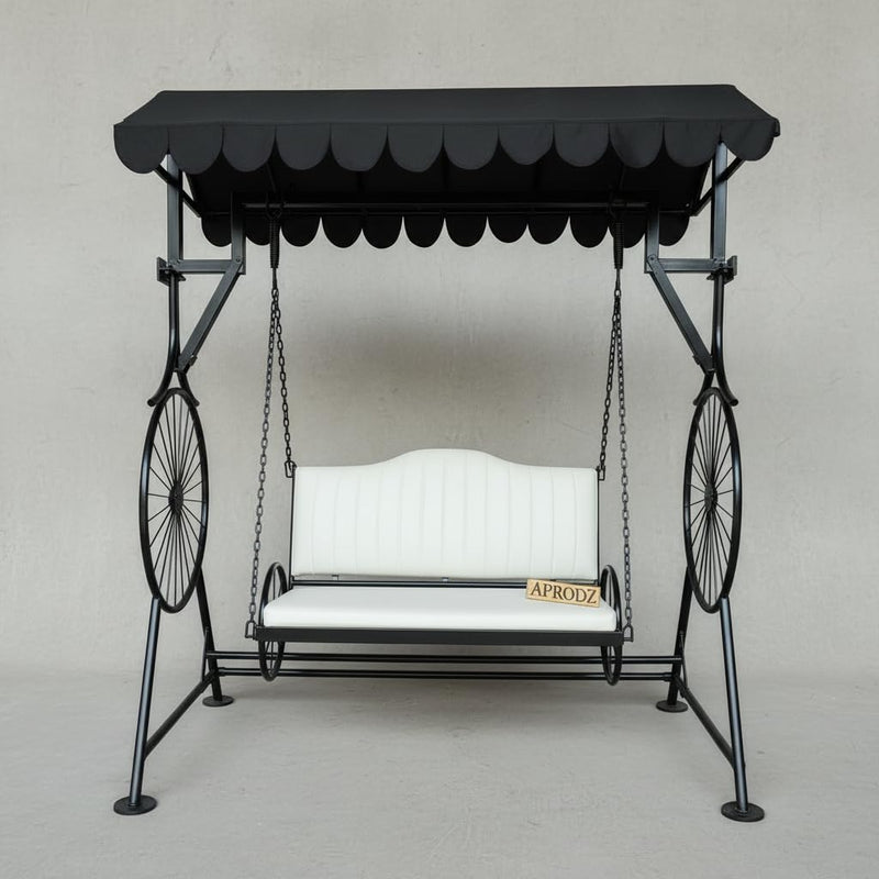 APRODZ Best Buy Steel Porch Jhula Swings Outdoor Iron Frame Deluxe Patio Garden Porch Canopy 3 Seats Swing with Bench 