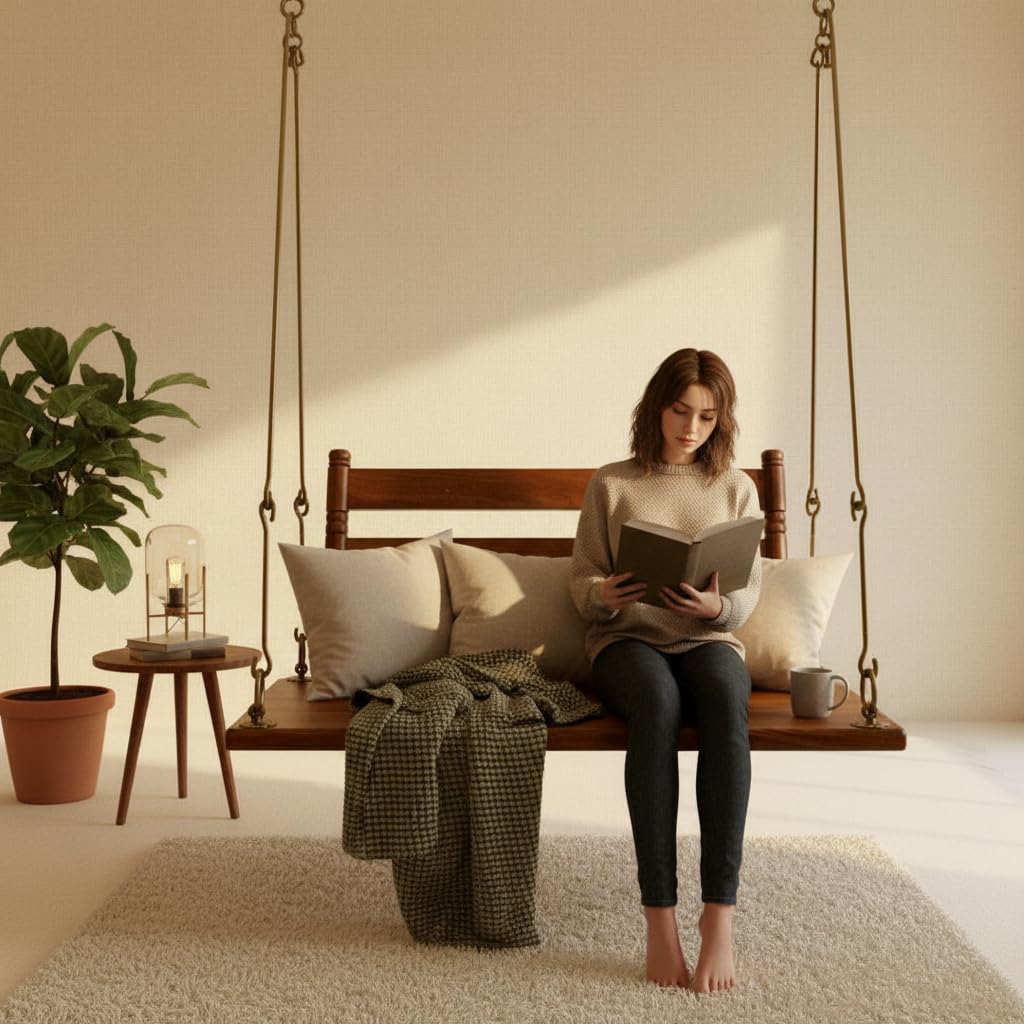 Jhula for Adults for Home 3 Seater Swing Wooden Jhula for Indoor Outdoor & 