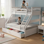 Sheesham Twin/Queen Bunk Bed with 2 Drawer Storage for Bedroom (Rosewood - Brown) 