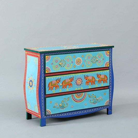 Wooden Handpainted Chest of Drawer | Wooden Antique Cabinet for Storage | Solid Wood Chest | Wooden Drawer Furniture | 3 Drawers