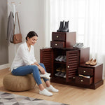 Sheesham Wood Storage Zuni Shoe Rack Cabinet for Living Room | 2 Shelf 4 Drawer Shoe Organizer | Brown 