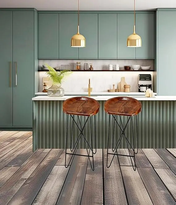 Bar Stool for Home bar, Counter Stool Chair Modern, Shop Industrial Stool with footrest, Black Metal and Wood, Set of 2 