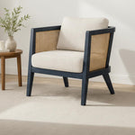 Mid Century Modern Solid Wood Accent Chair with Cane Back & Cushion 