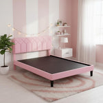 Platform Bed Frame with Velvet Upholstered Headboard and Wooden Slats Support, Mattress Foundation/No Box Spring Needed, 
 Pink Fabric + Leg Wood Black 