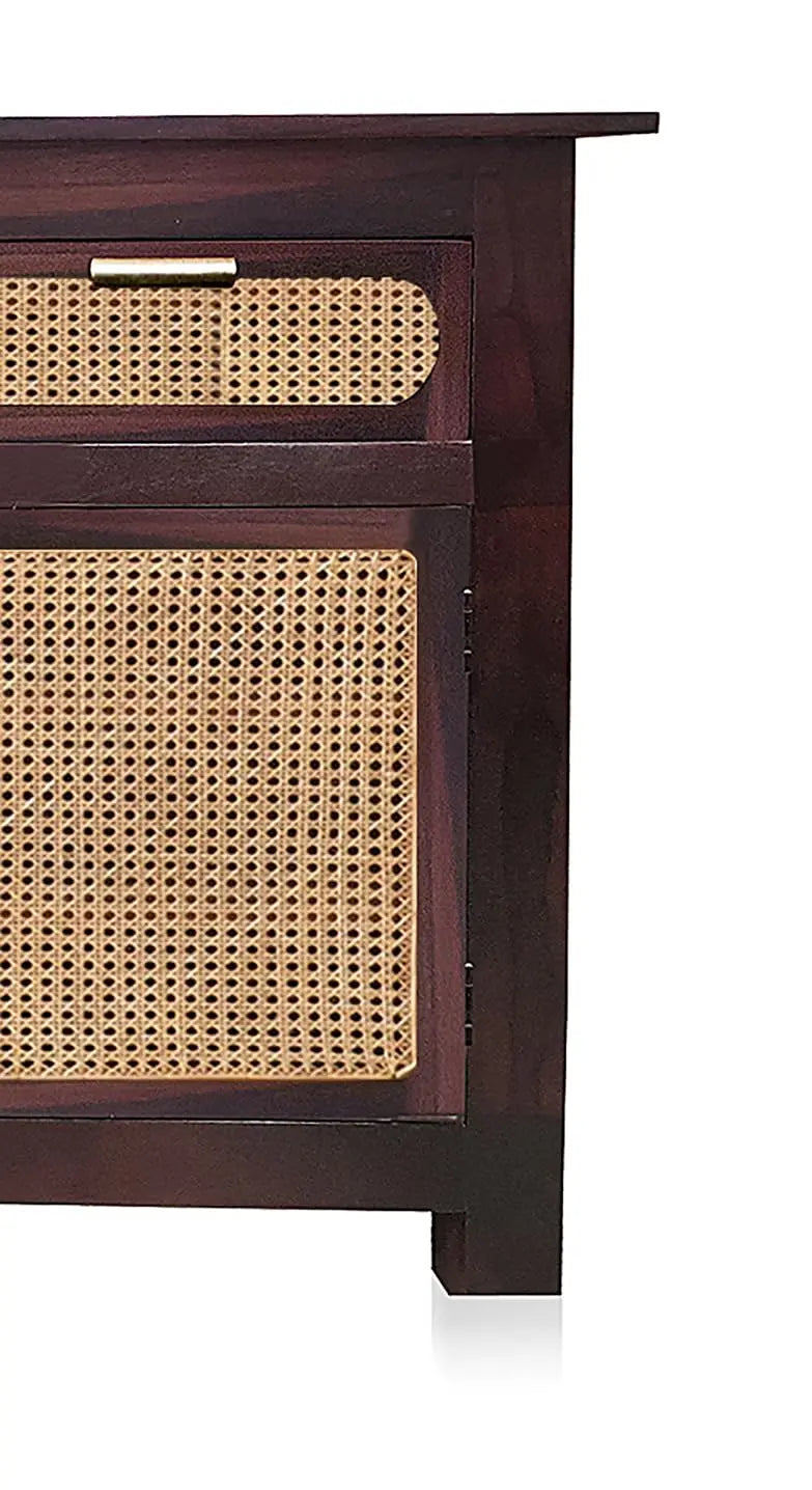 APRODZ Sheesham Wood and Cane Office Desk Study Computer Table for Study Room with 1 Drawer and 1 Door (Rosewood - Mahogany)