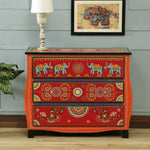 Wooden Handpainted Chest of Drawer | Wooden Antique Cabinet for Storage | Solid Wood Chest | Wooden Drawer Furniture | 3 Drawers 