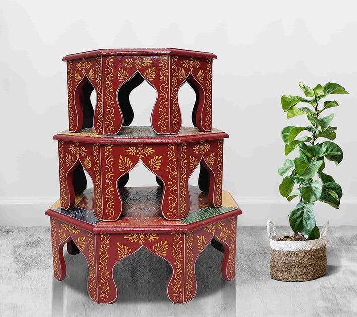 Translation missing: en.Handpainted Bajot: Antique Design, Multipurpose Stool, Decorative Pooja Mandir Stand 