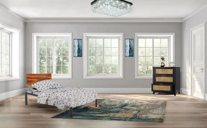 Single Size Bed Without Storage for Home & Living Room Cot Bed Furniture (Light Mahogany + Black Powdercoated Finish) 