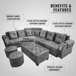L-Shaped 6-Seater Velvet Sectional Sofa Set with Coffee Table & Ottomans 