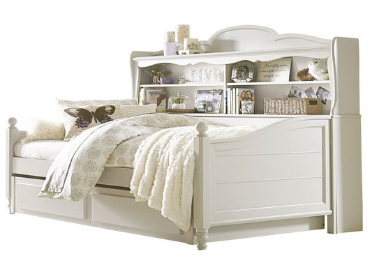 APRODZ Solid Wood Holroyd Daybed with Trundle Bed & with Bookcase on Headboard for Kids Room