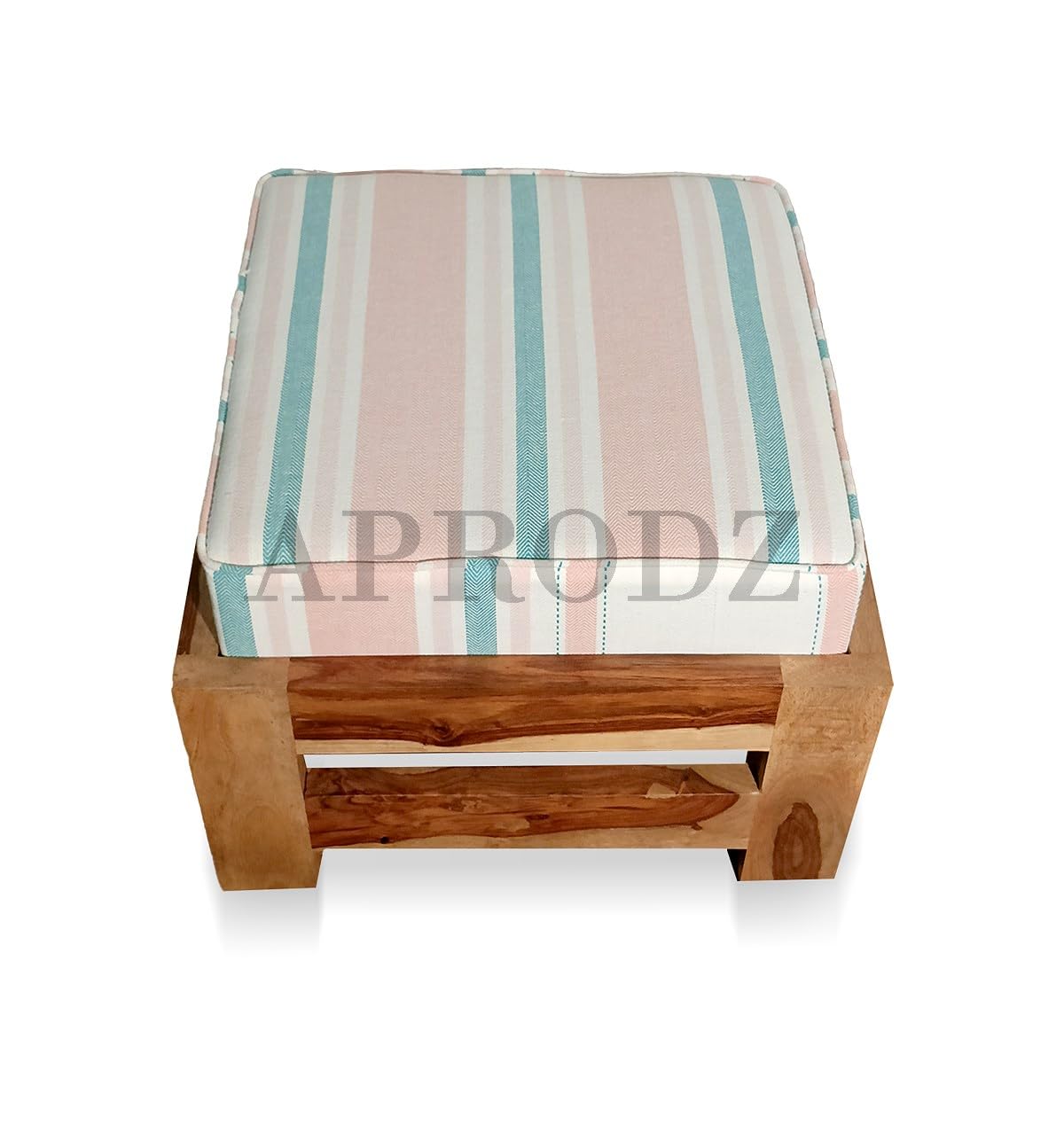 APRODZ Sheesham Wood Footstool with Cushion - Natural Finish - Set of 2