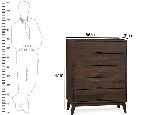 Translation missing: en.APRODZ Mango Wood Storage Cabinet Cruz Chest of 5 Drawers Furniture for Living Room | Brown