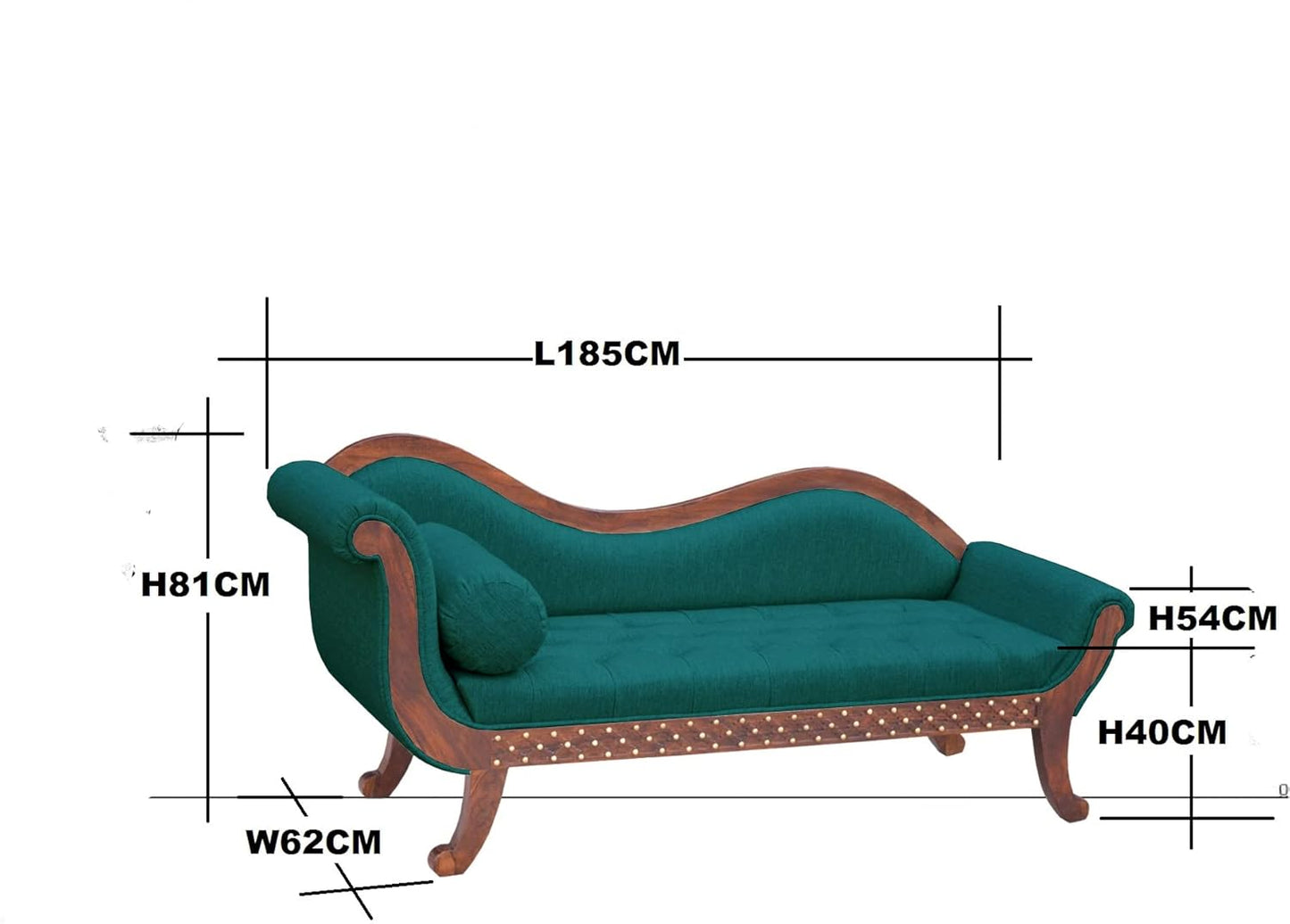 APRODZ Canape Couch Three Seater Upholstery and Sheesham Wood Sofa (Fabric - Teal Velvet)