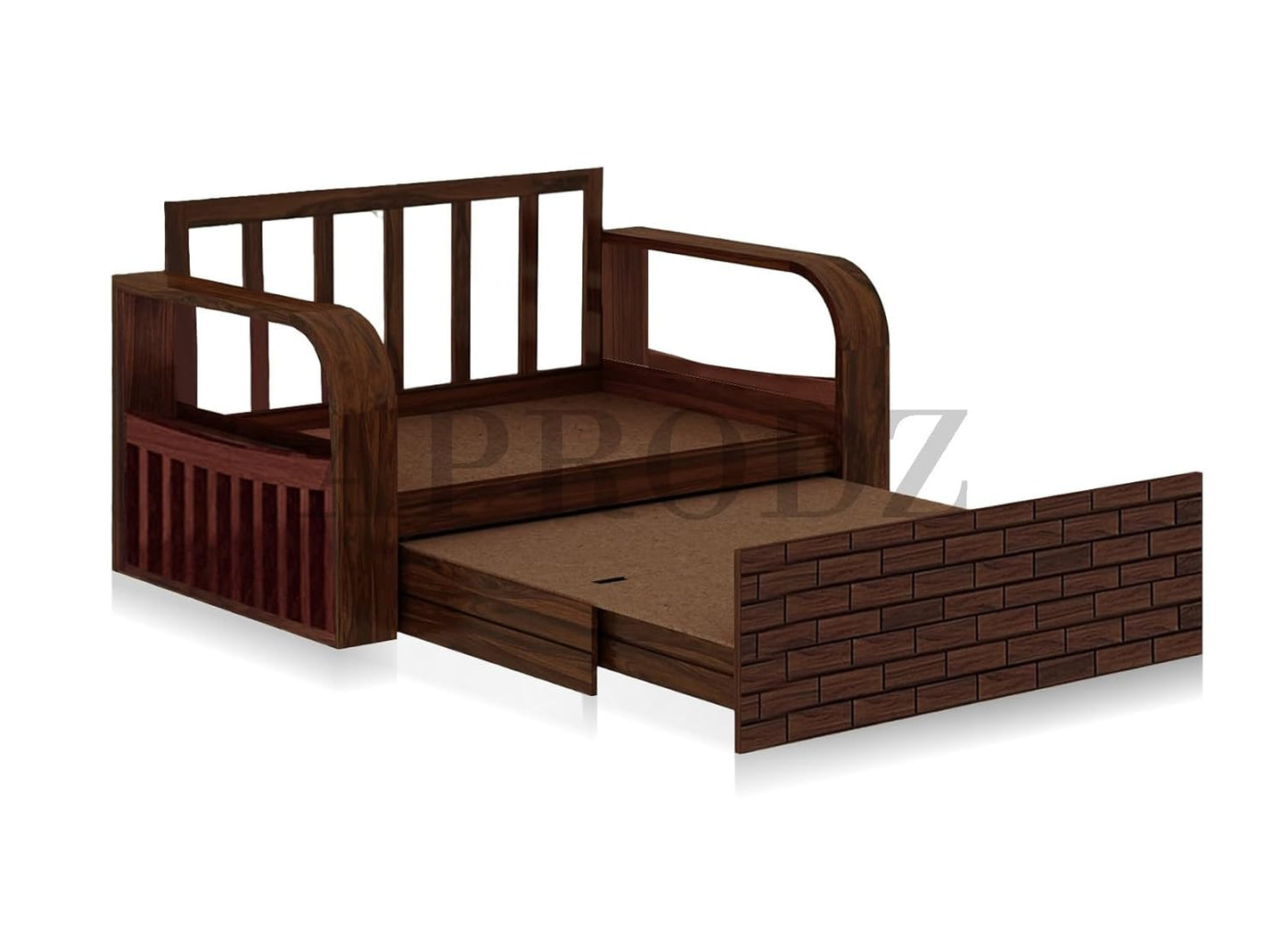 Sheesham Wood Sofa Cum Bed, 2 Seater with Turquoise Upholstery (75 x 51 x 30 Inch)