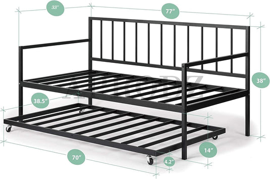 Translation missing: en.Suniz Twin Size Metal Daybed with Trundle Bed 
