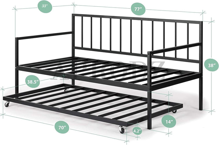 Translation missing: en.Suniz Twin Size Metal Daybed with Trundle Bed 