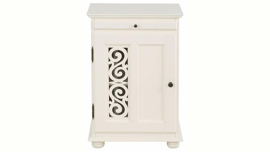 Mango Wood Dolega One Door and One Darwer Bedside Storage Table for Living Room | White Finish