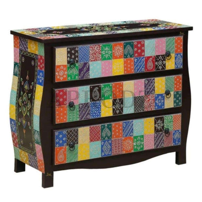 APRODZ Wooden Handpainted Chest of Drawer Cabinet for Storage for Living Room (Multicolor)