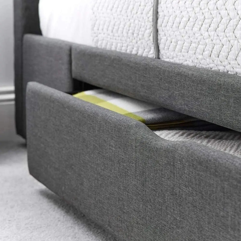 APRODZ Solid Wood Bray King Size Bed with 2 Drawers for Bedroom | Grey Finish